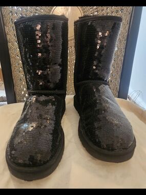 UGG Black Sequin Classic Short Boots